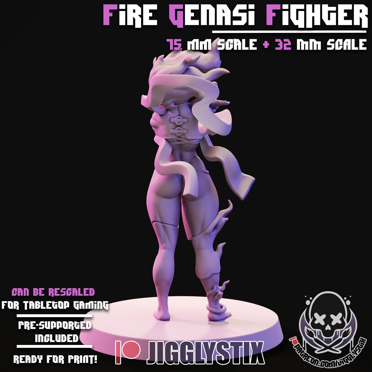 Fire Genasi Fighter Pin Up Miniature | Jigglystix