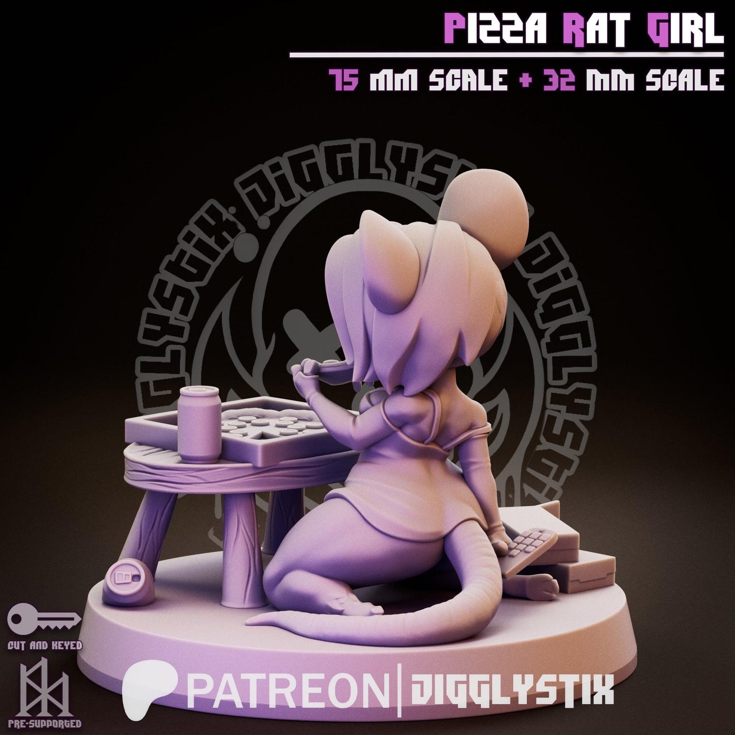 Pizza Rat Girl Pin Up Miniature | Jigglystix