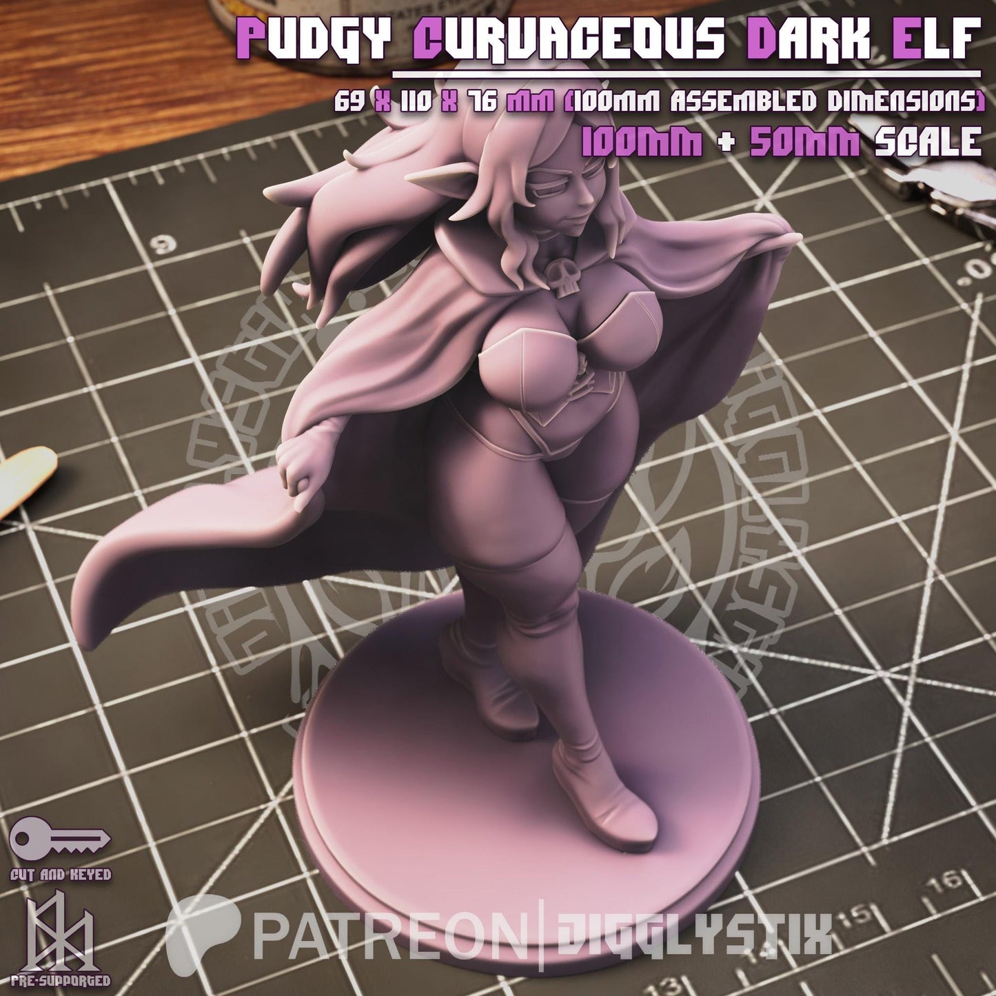 Curvy Dark Elf Model Kit - 50mm or 100mm - Jigglystix