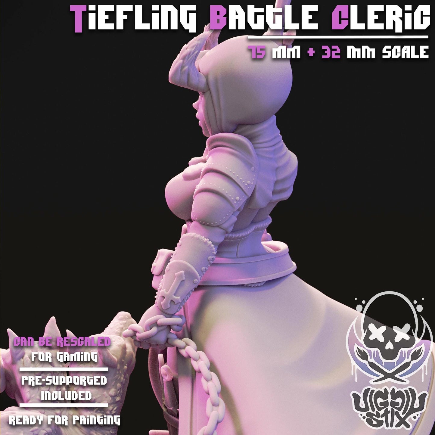 Tiefling Battle Cleric Mini - 32mm or 75mm - Jigglystix