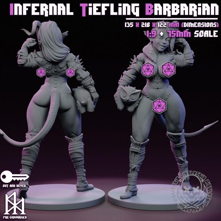 Infernal Tiefling Barbarian Pin Up Miniature | Jigglystix