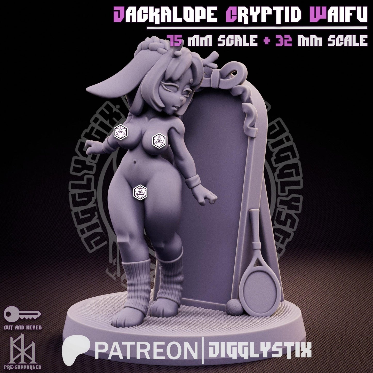 Jackalope Cryptid Waifu Pin Up Miniature | Jigglystix