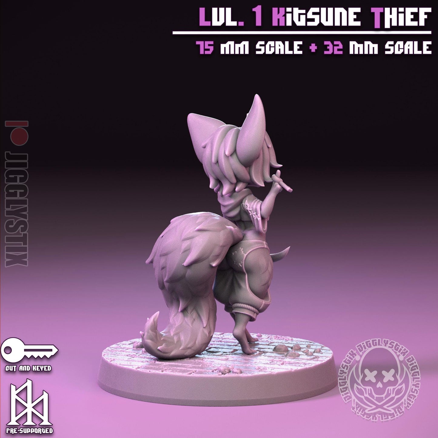 Lvl. 1 Kitsune Thief Pin Up Miniature | Jigglystix