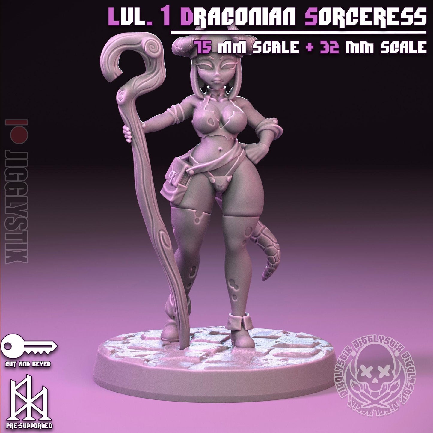 Lvl. 1 Draconian Sorceress Pin Up Miniature | Jigglystix