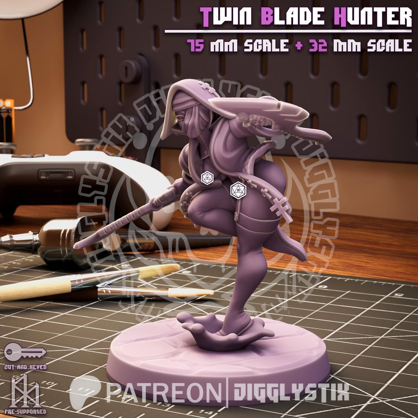 Twin Blade Vampire Hunter Pin Up Miniature | Jigglystix