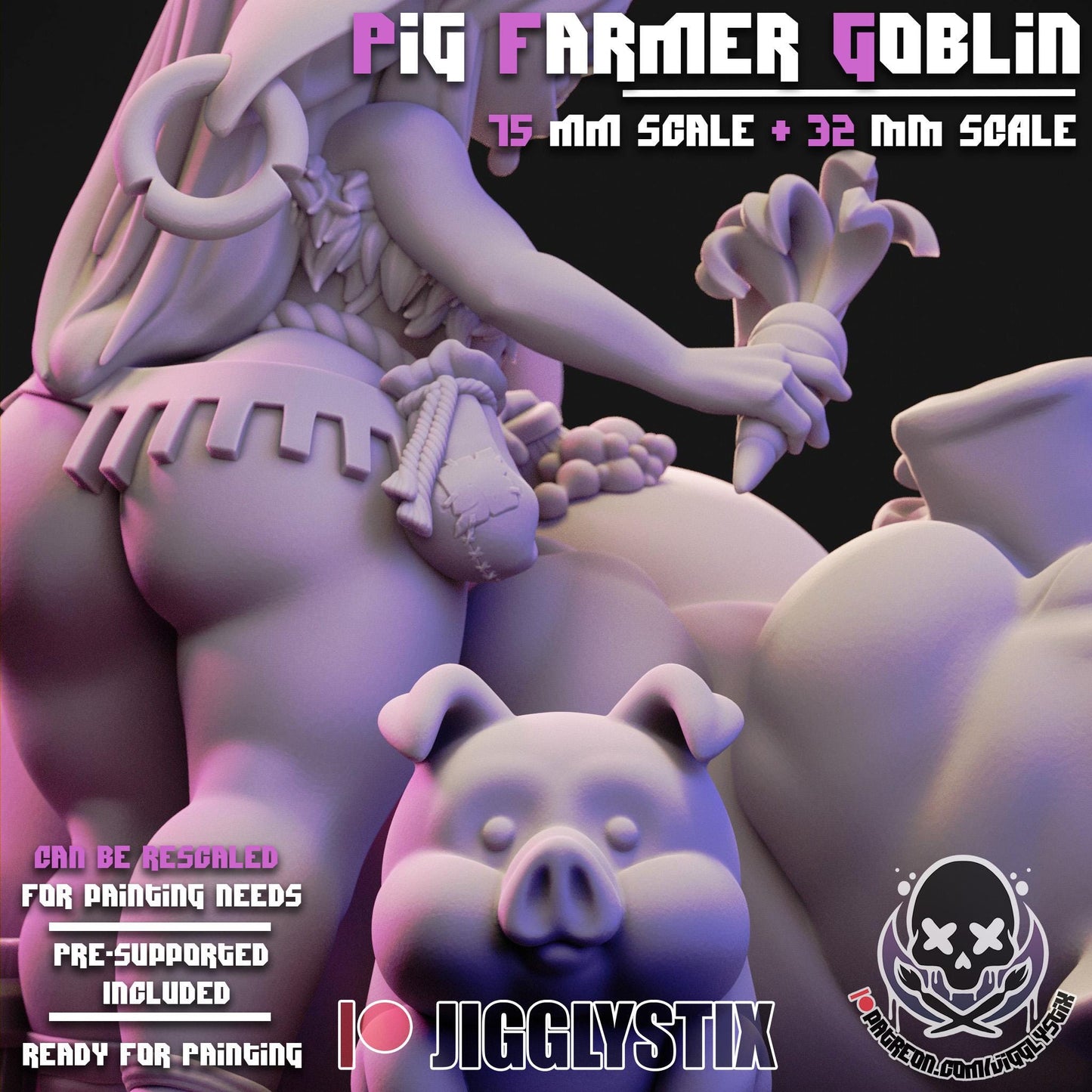 Pig Farmer Goblin Pin Up Miniature | Jigglystix