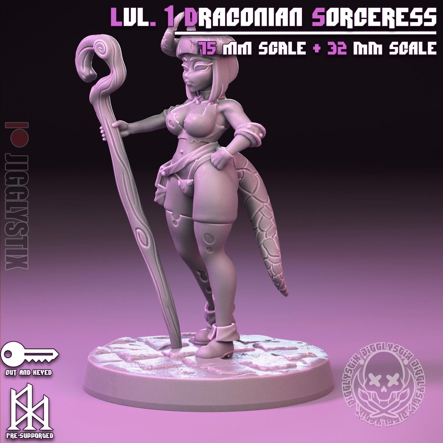 Lvl. 1 Draconian Sorceress Pin Up Miniature | Jigglystix
