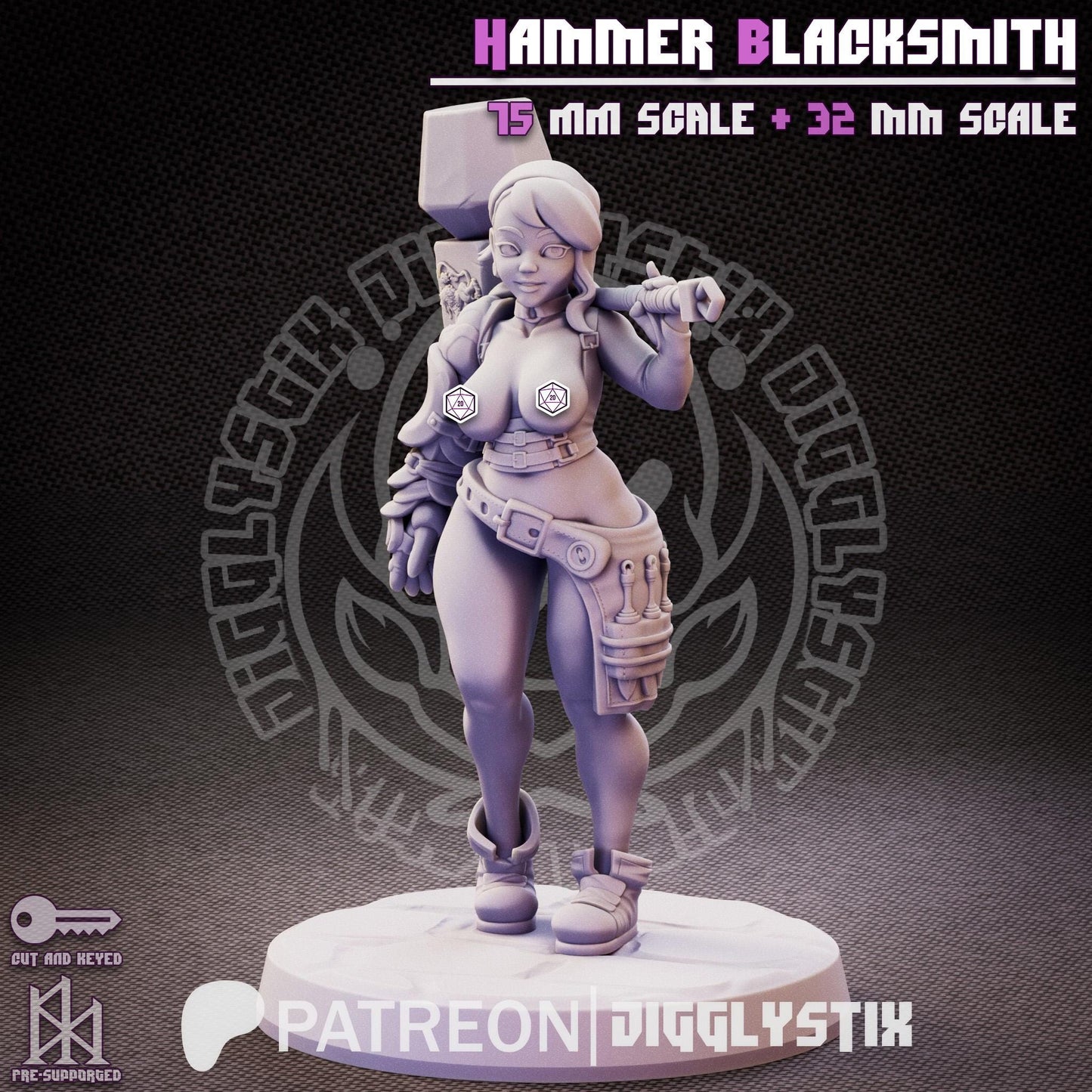 Hammer Blacksmith Pin Up Miniature | Jigglystix