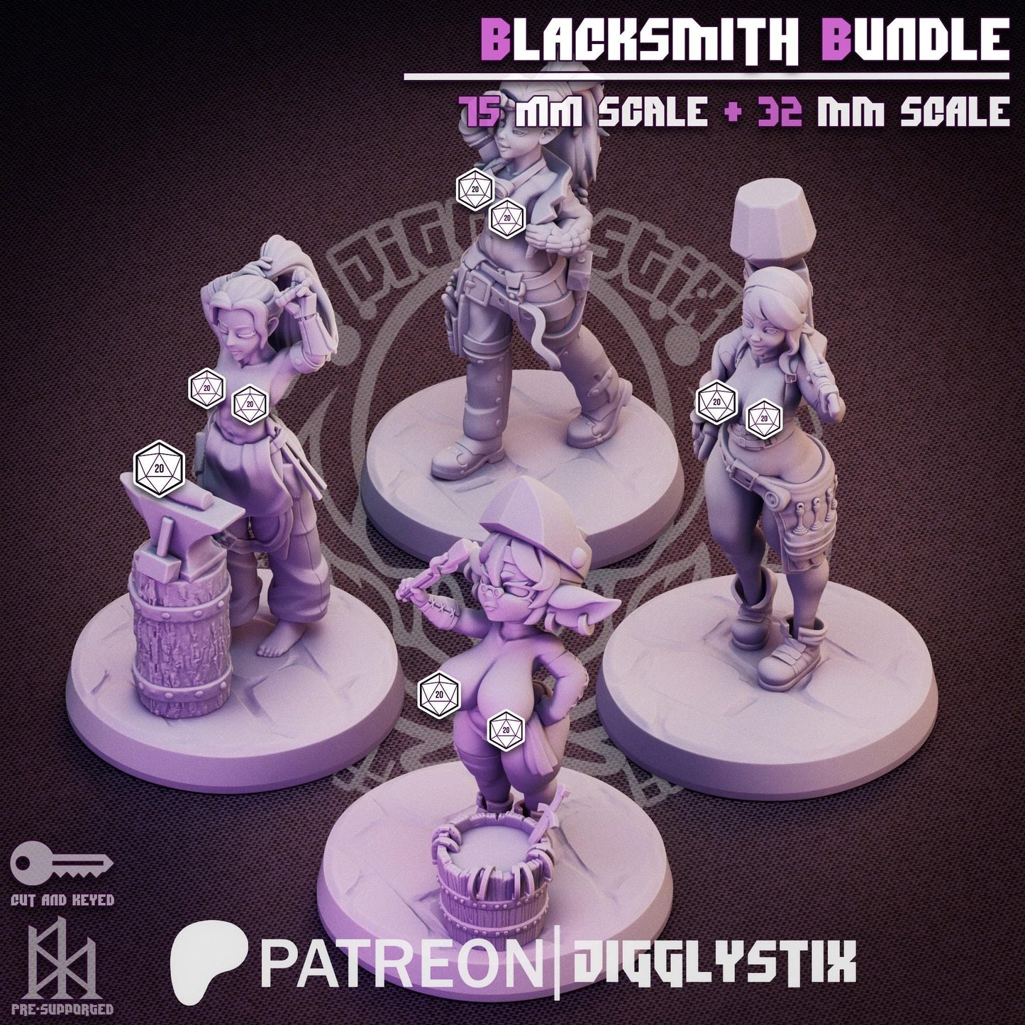 Blacksmith Girl Pin Up Miniature Bundle | Jigglystix