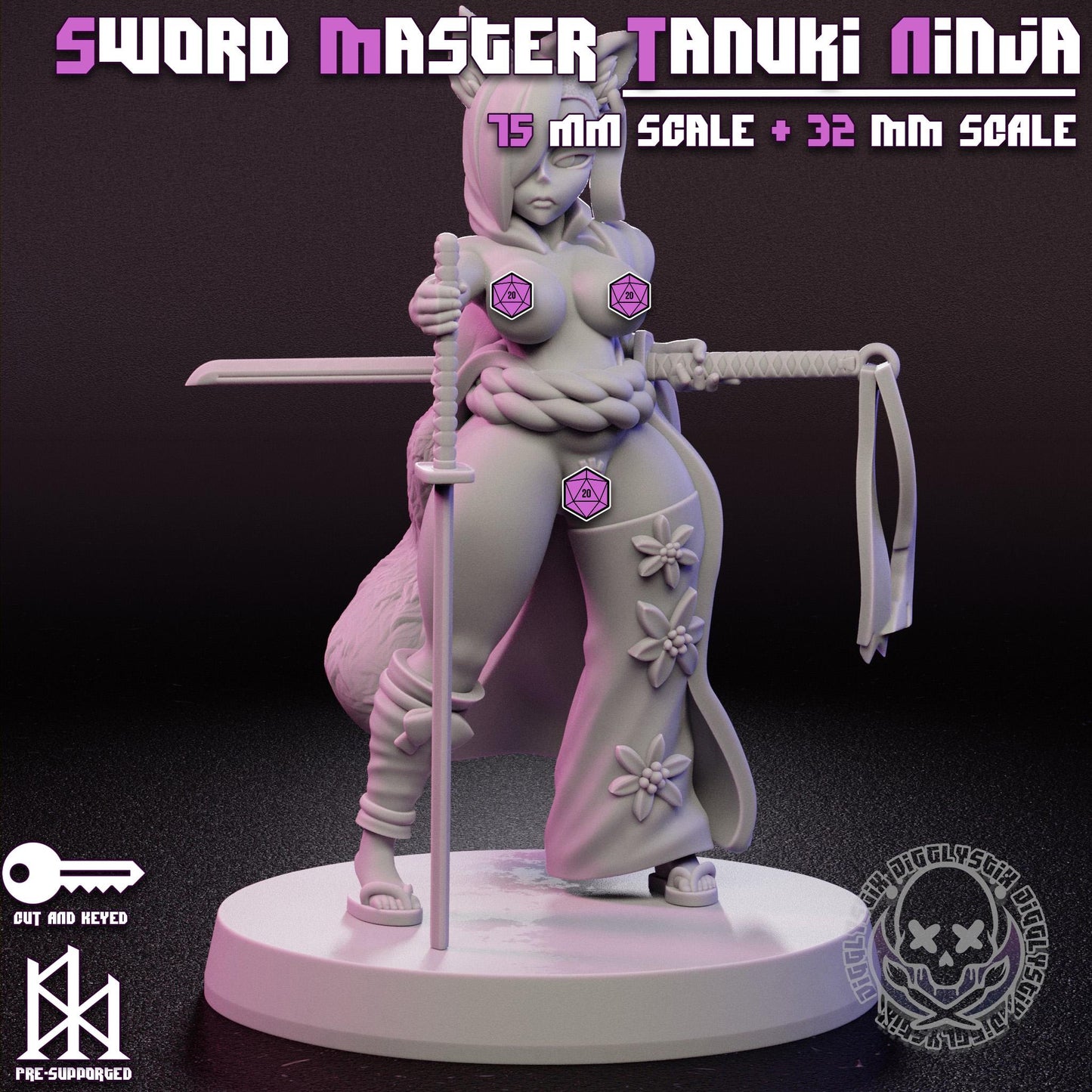 Sword Master Tanuki Nina Girl Miniature | Jigglystix
