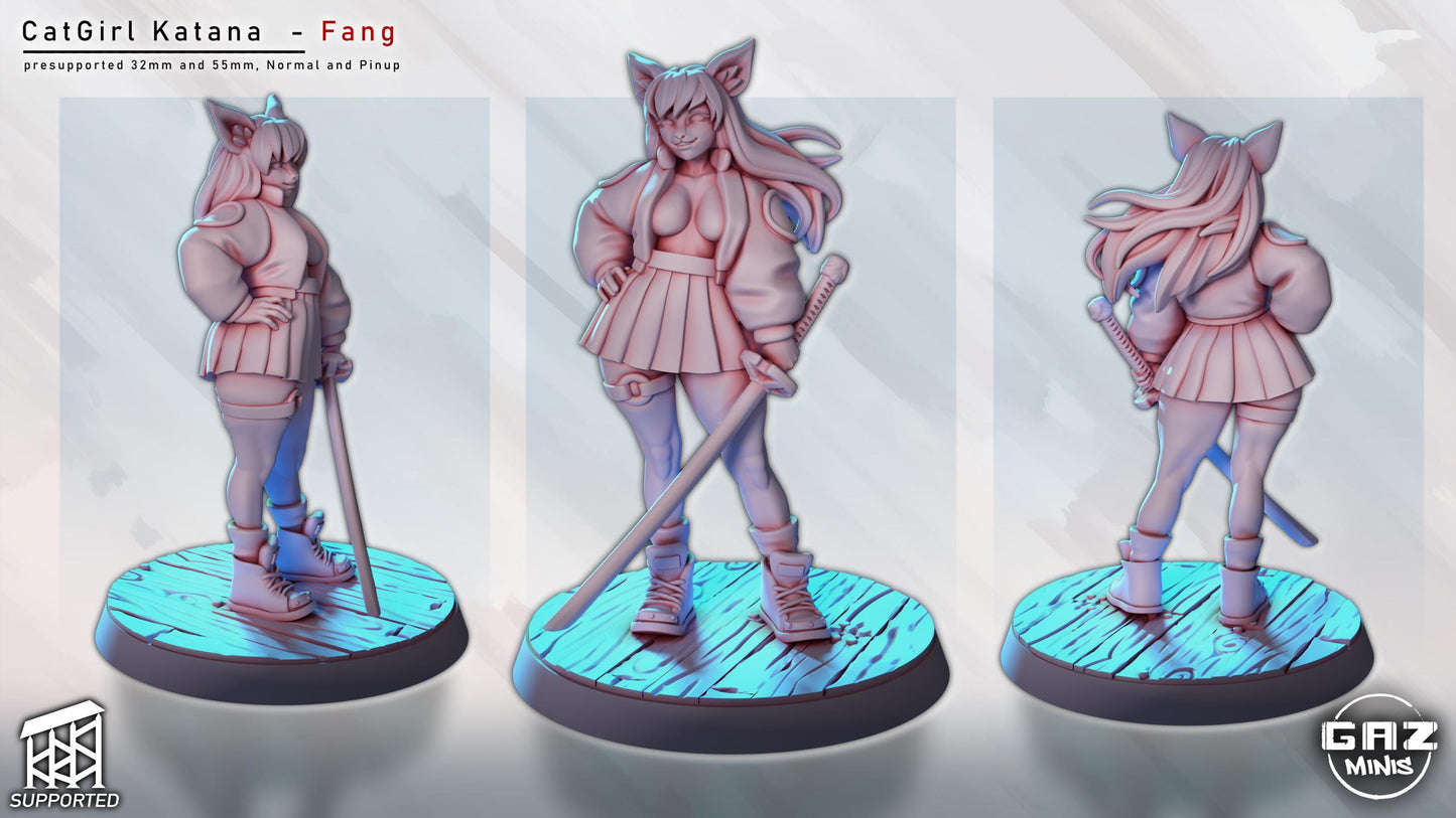 Cat Girl Katana Fang | Pin Up Miniature | Gaz Minis