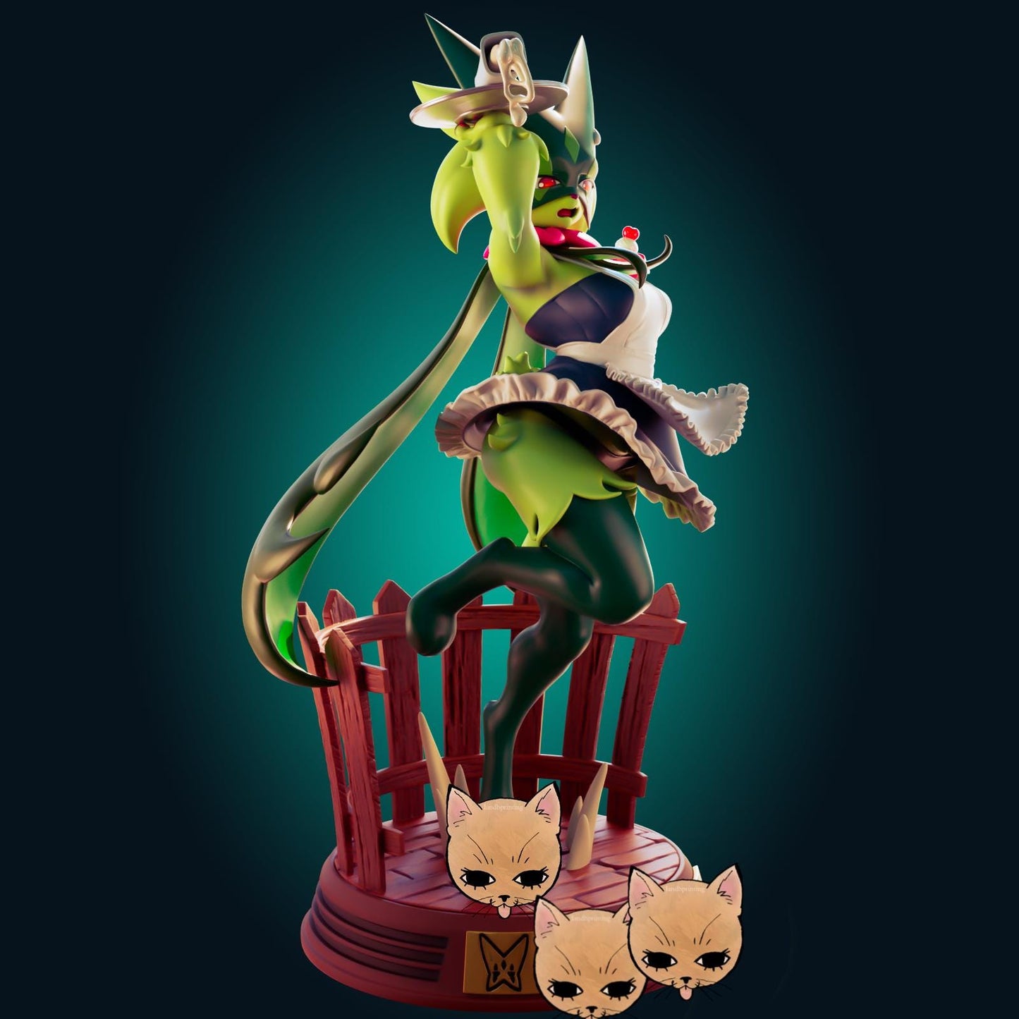 Green Cat Girl Furry Inspired Fanart Resin Model Kit Designed by Officer Rhu