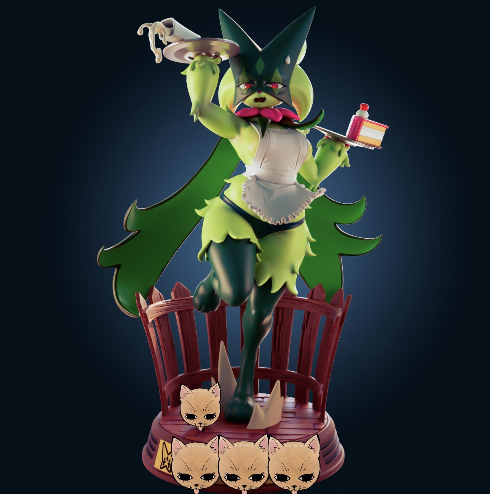 Green Cat Girl Furry Inspired Fanart Resin Model Kit Designed by Officer Rhu