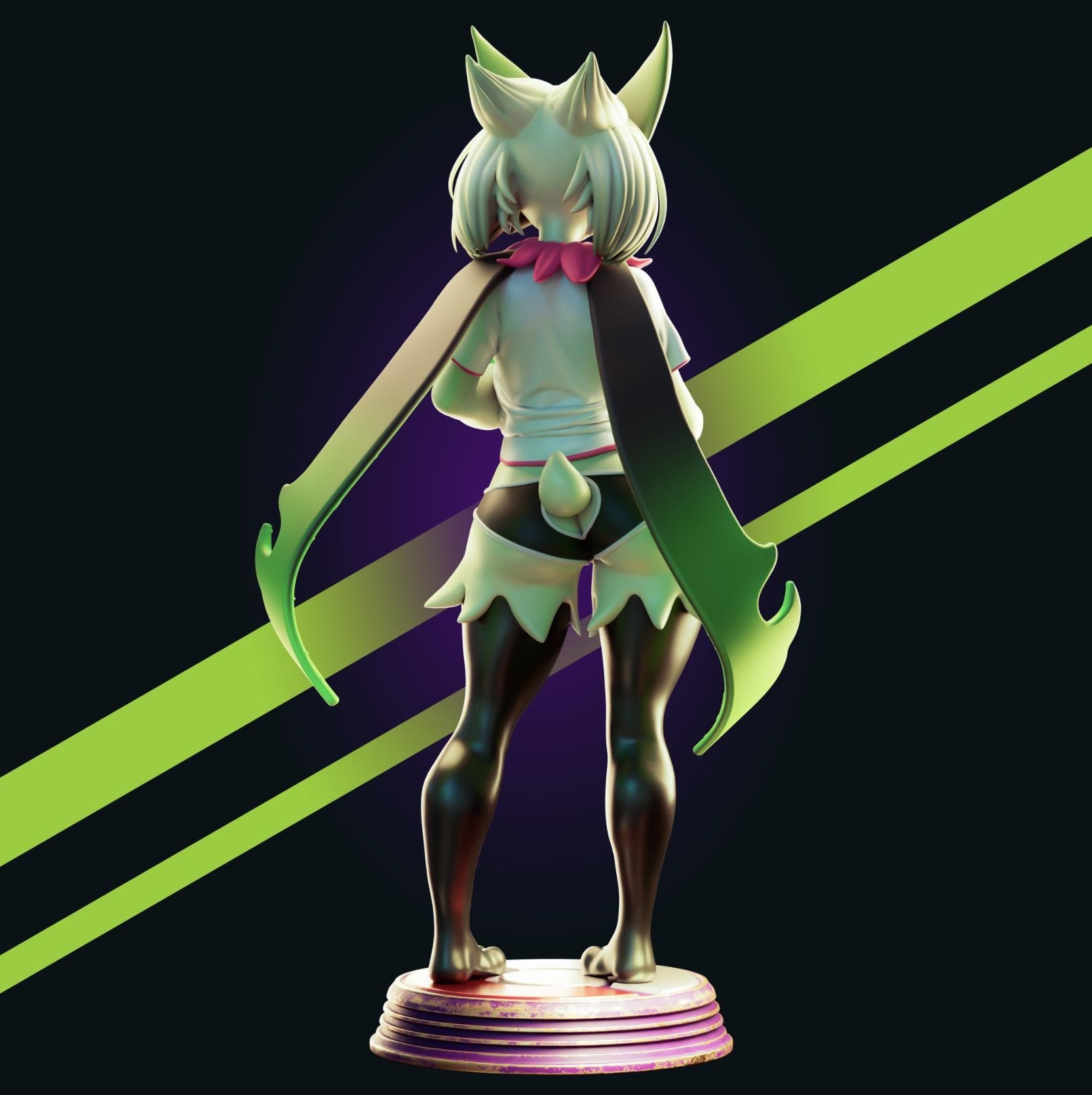 Green Cat Girl Resin Model Kit - Designed by Officer Rhu