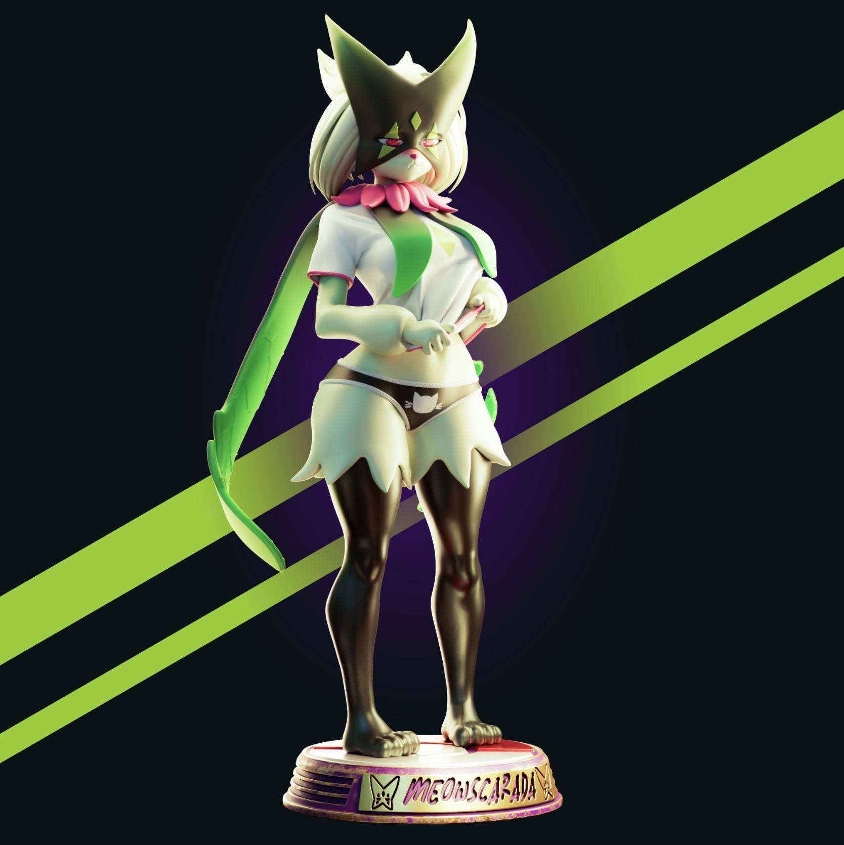 Green Cat Girl Resin Model Kit - Designed by Officer Rhu