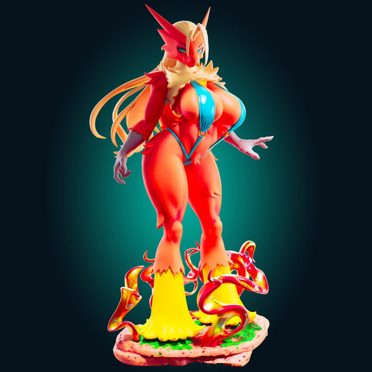 Fire Chicken Girl Resin Model Kit | 3D Resin Print Figurine | Officer Rhu