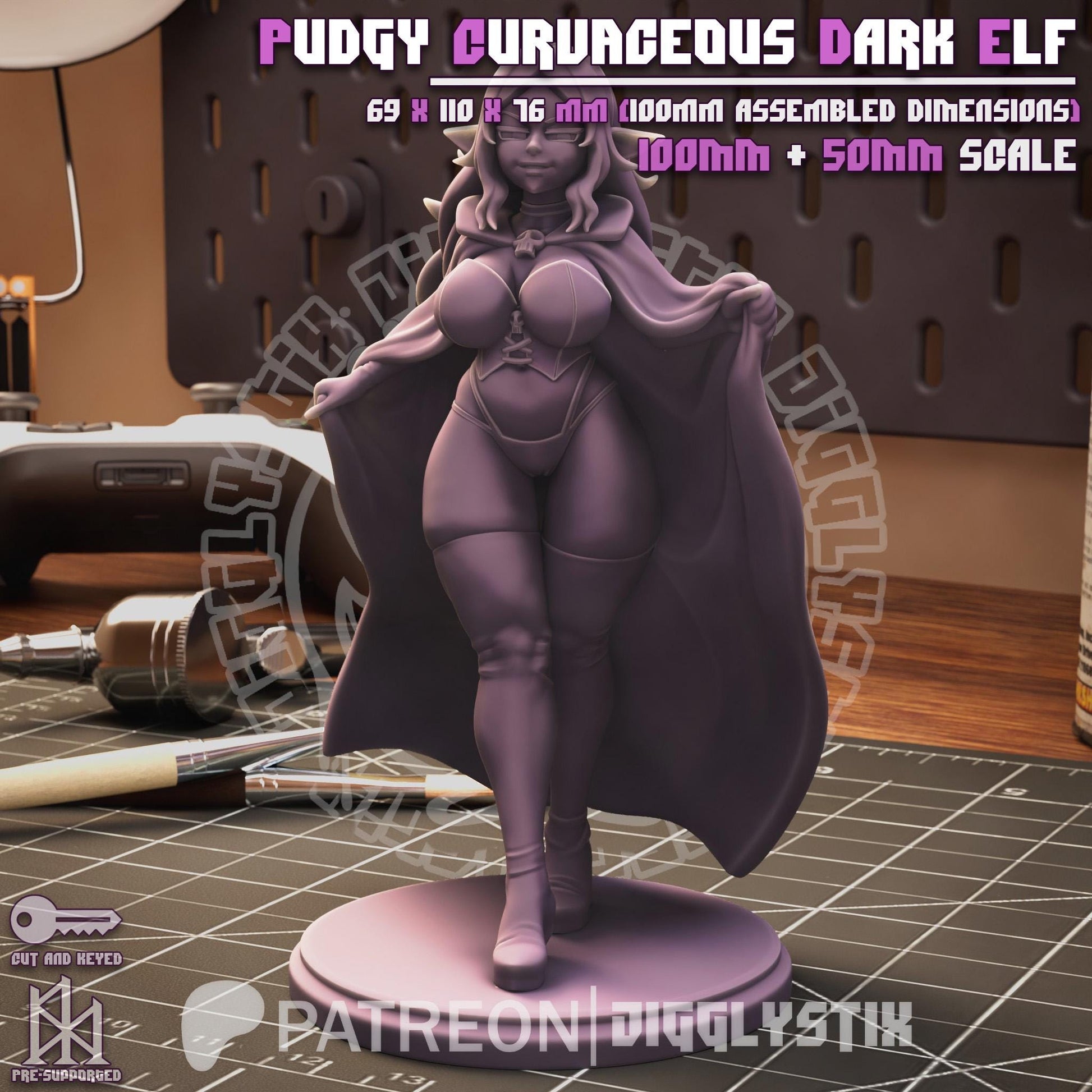 Curvy Dark Elf Model Kit - 50mm or 100mm - Jigglystix