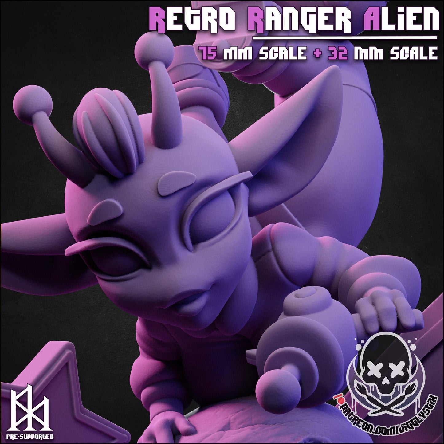 Retro Ranger Alien Miniature - 32mm or 75mm - Jigglystix