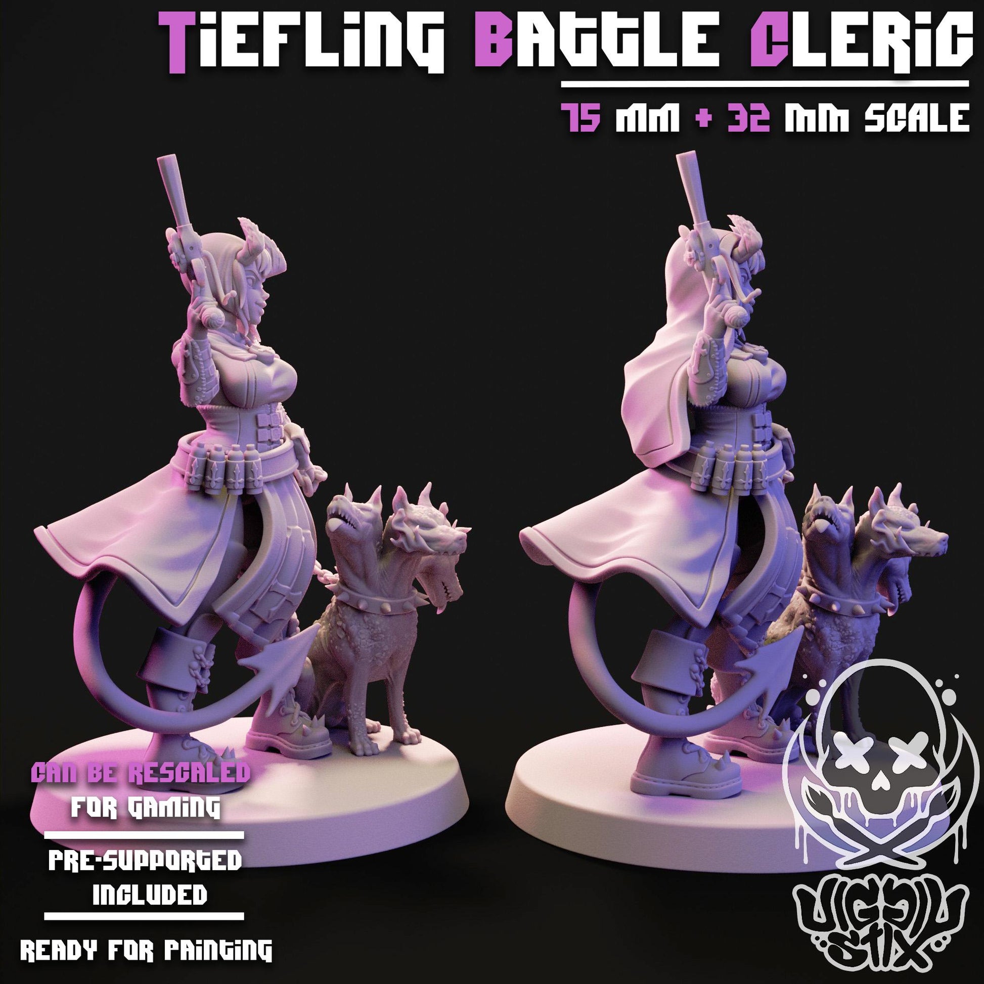 Tiefling Battle Cleric Mini - 32mm or 75mm - Jigglystix
