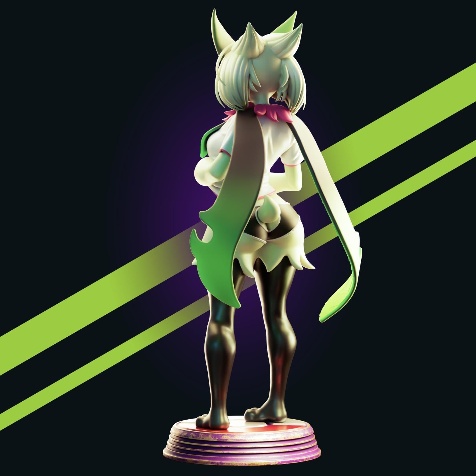 Green Cat Girl Resin Model Kit - Designed by Officer Rhu