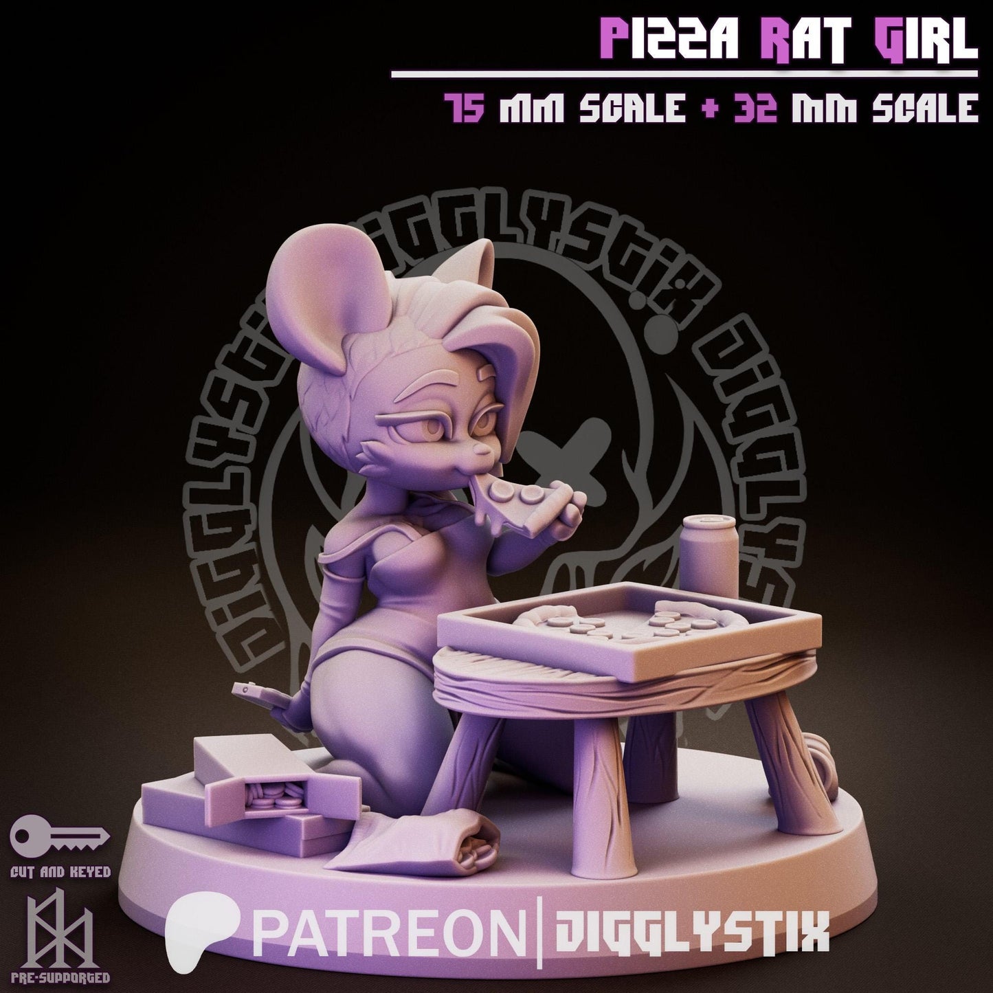 Pizza Rat Girl Pin Up Miniature | Jigglystix