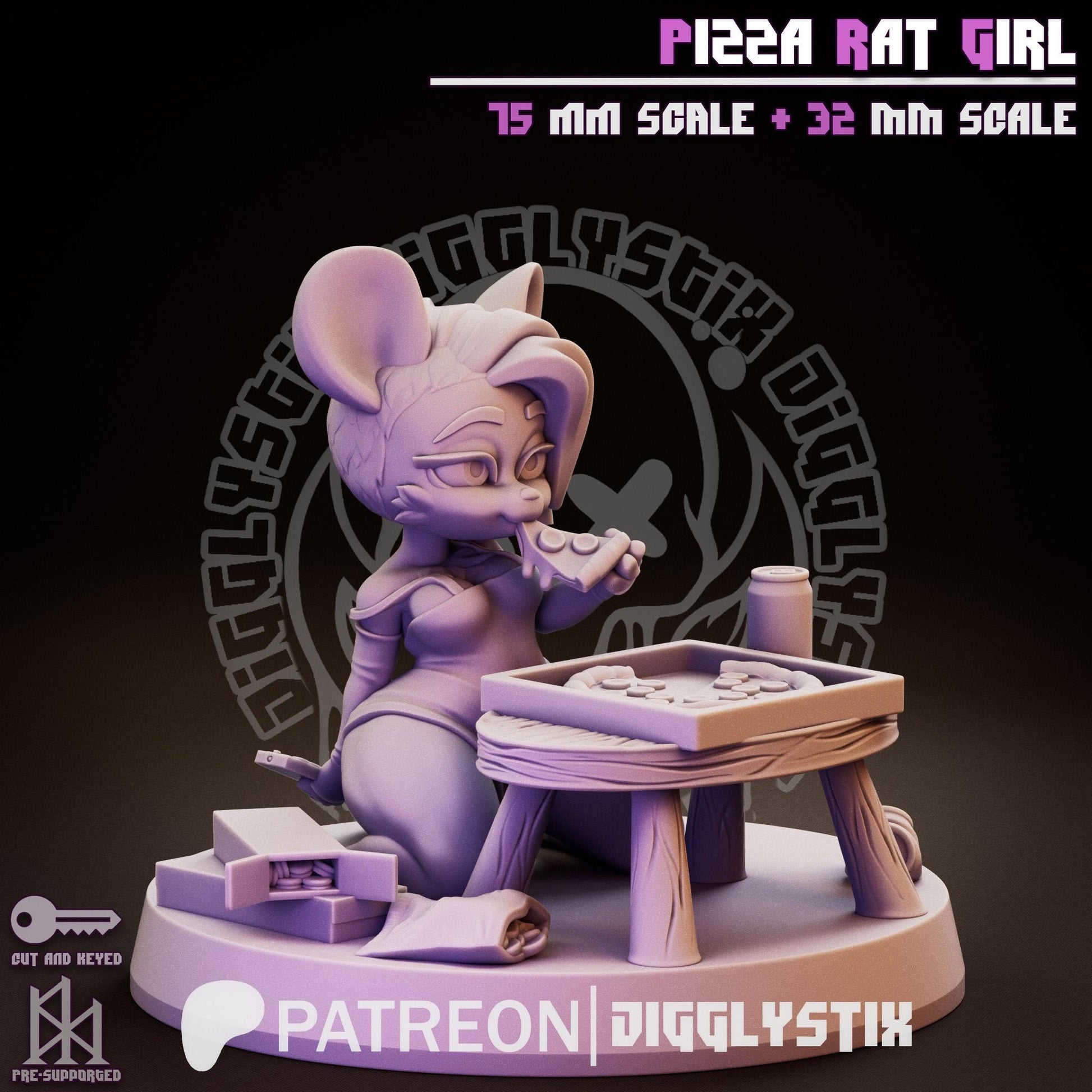 Pizza Rat Girl Pin Up Miniature | Jigglystix