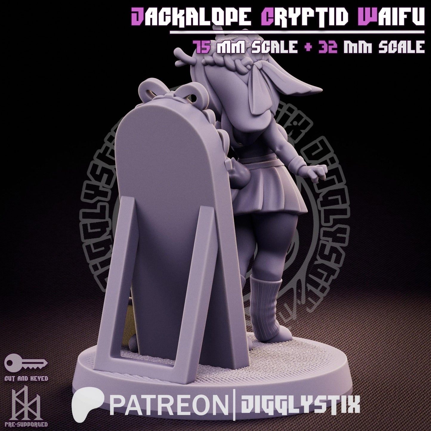 Jackalope Cryptid Waifu Pin Up Miniature | Jigglystix