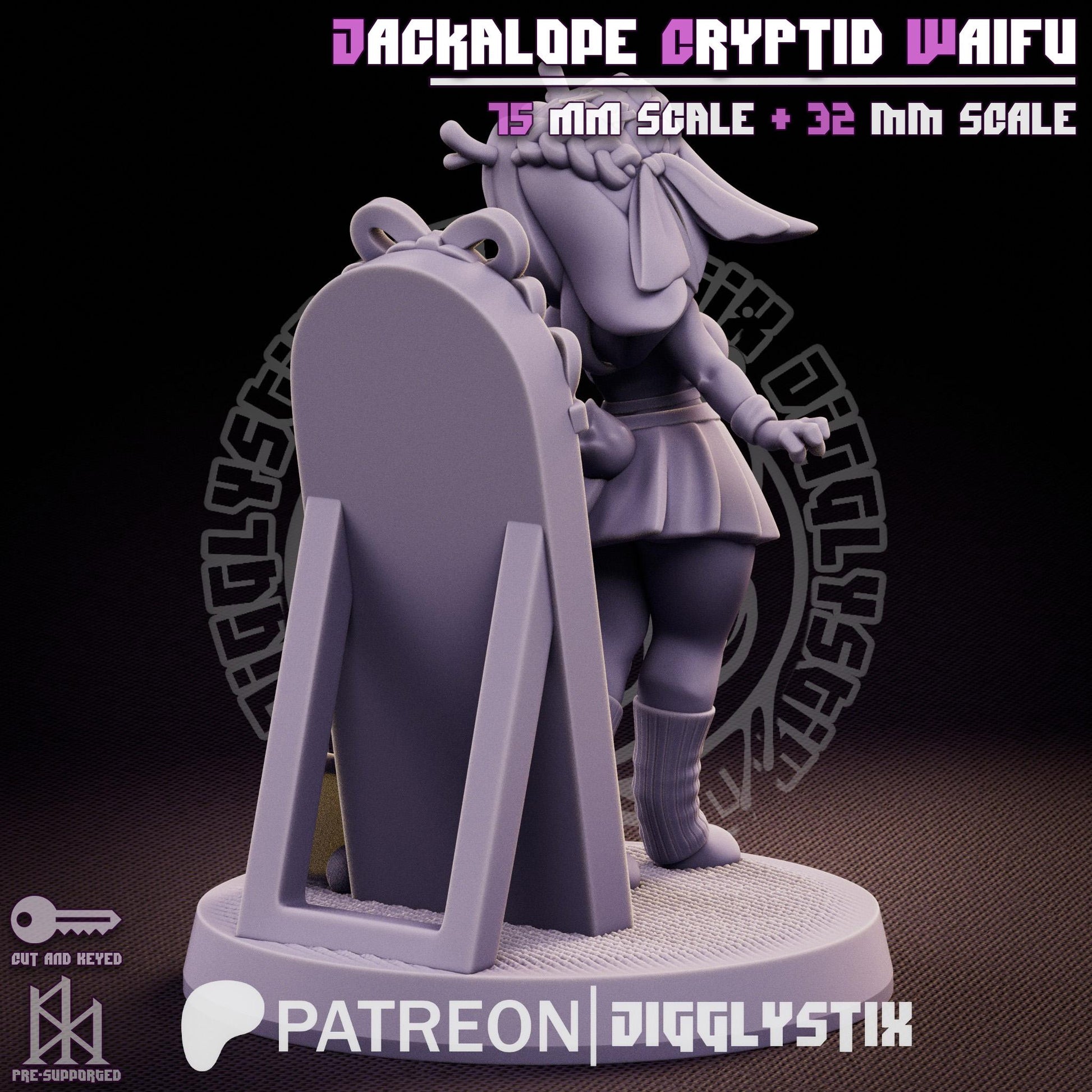Jackalope Cryptid Waifu Pin Up Miniature | Jigglystix