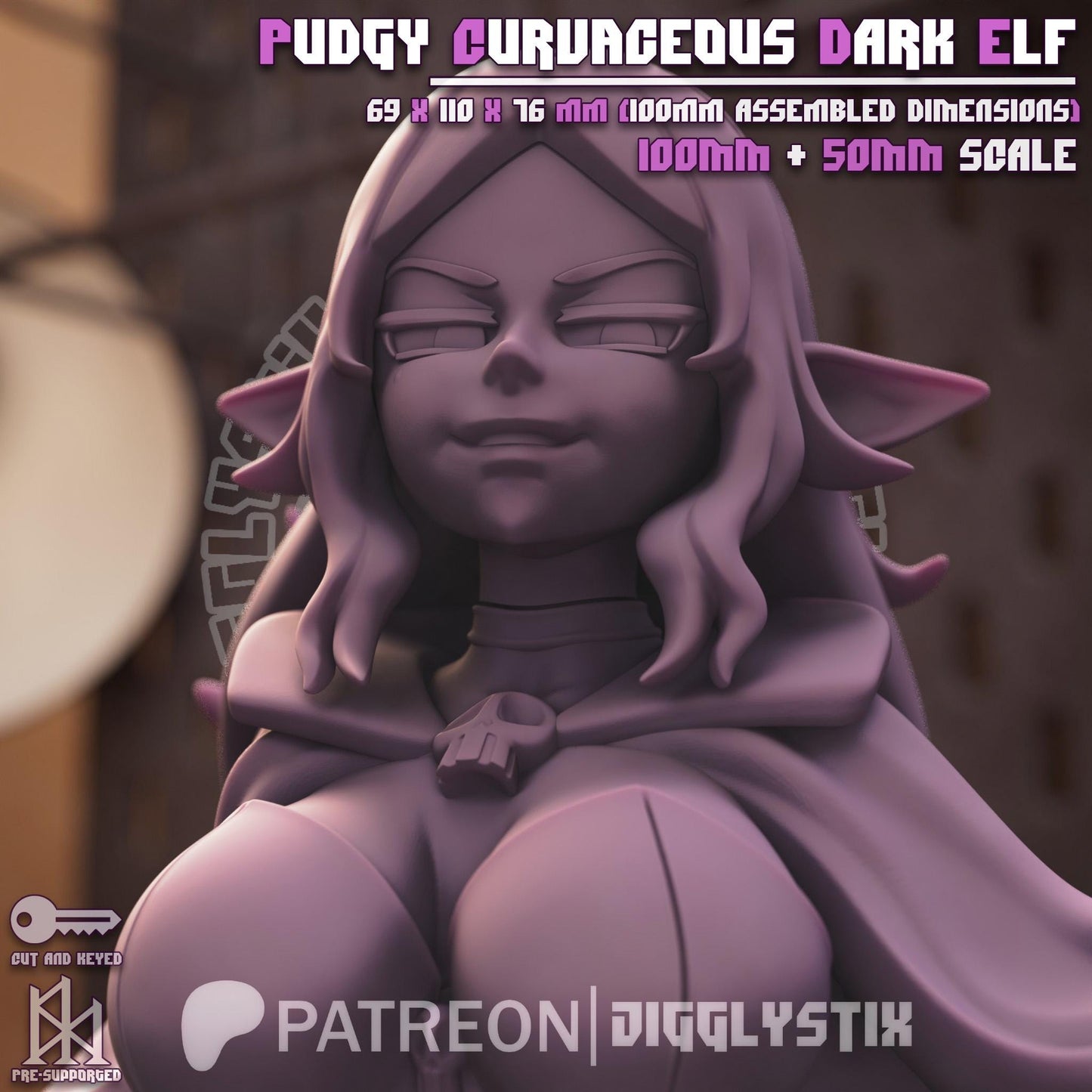 Curvy Dark Elf Model Kit - 50mm or 100mm - Jigglystix