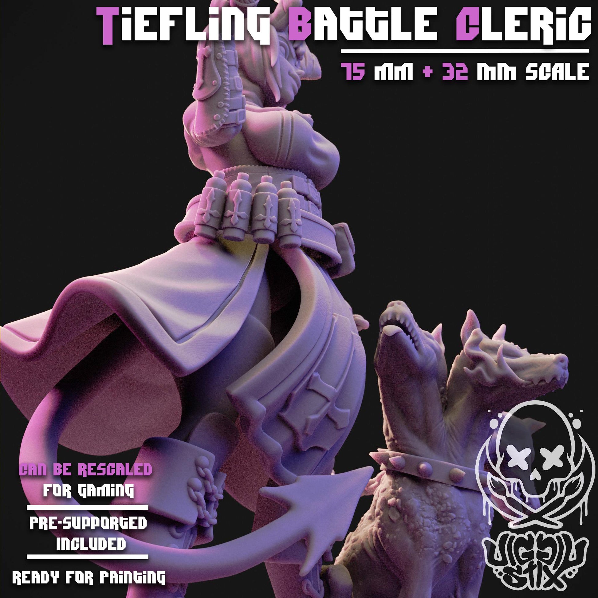 Tiefling Battle Cleric Mini - 32mm or 75mm - Jigglystix