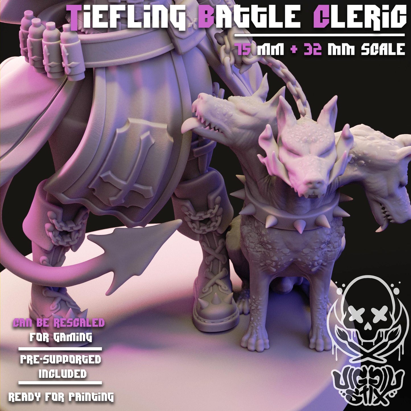 Tiefling Battle Cleric Mini - 32mm or 75mm - Jigglystix