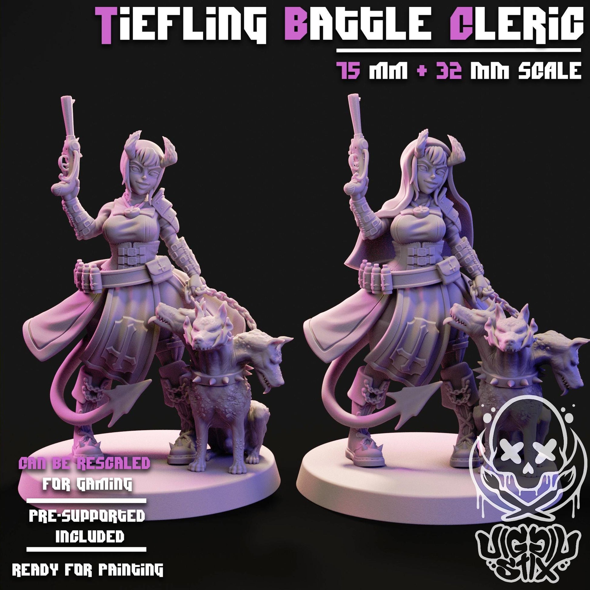 Tiefling Battle Cleric Mini - 32mm or 75mm - Jigglystix