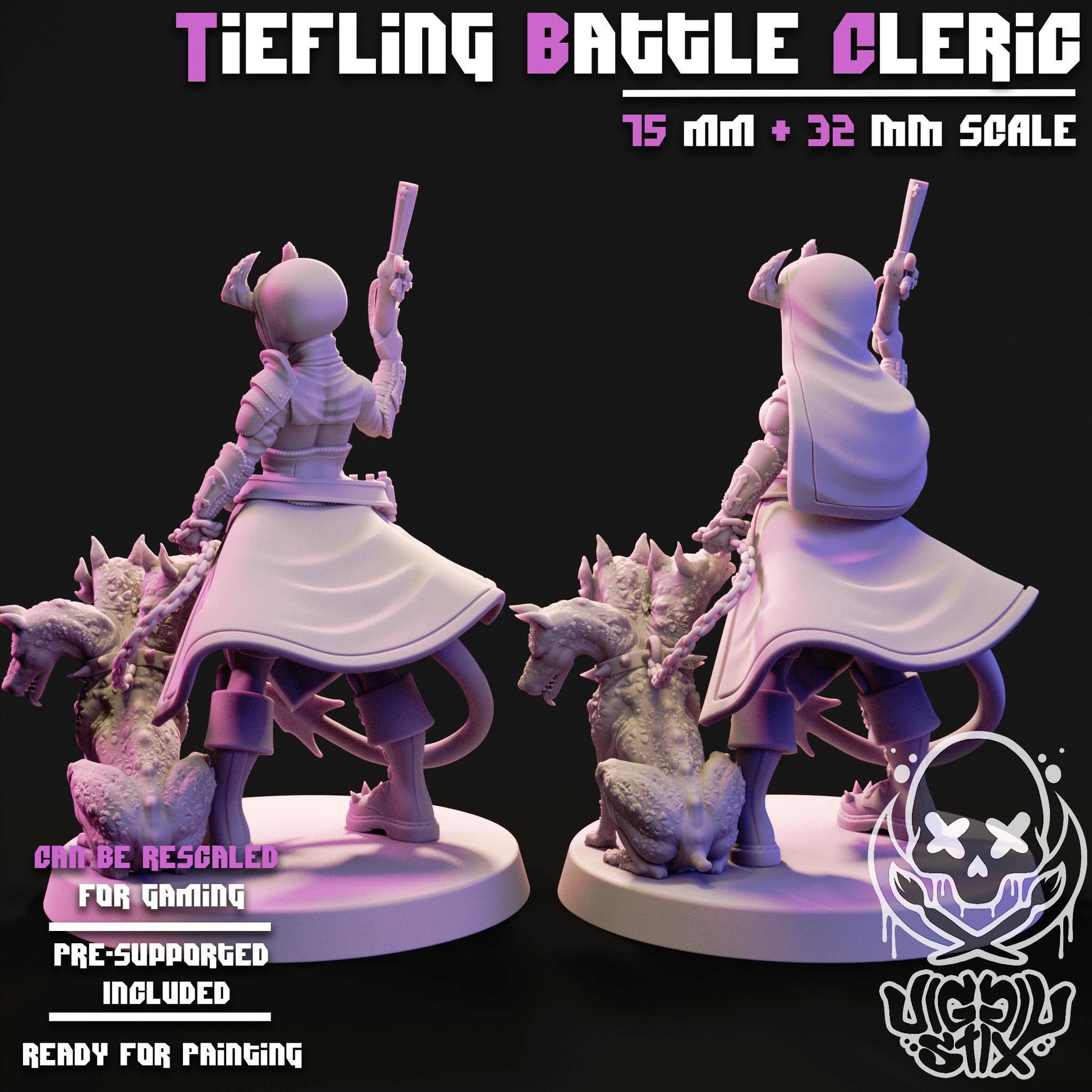 Tiefling Battle Cleric Mini - 32mm or 75mm - Jigglystix