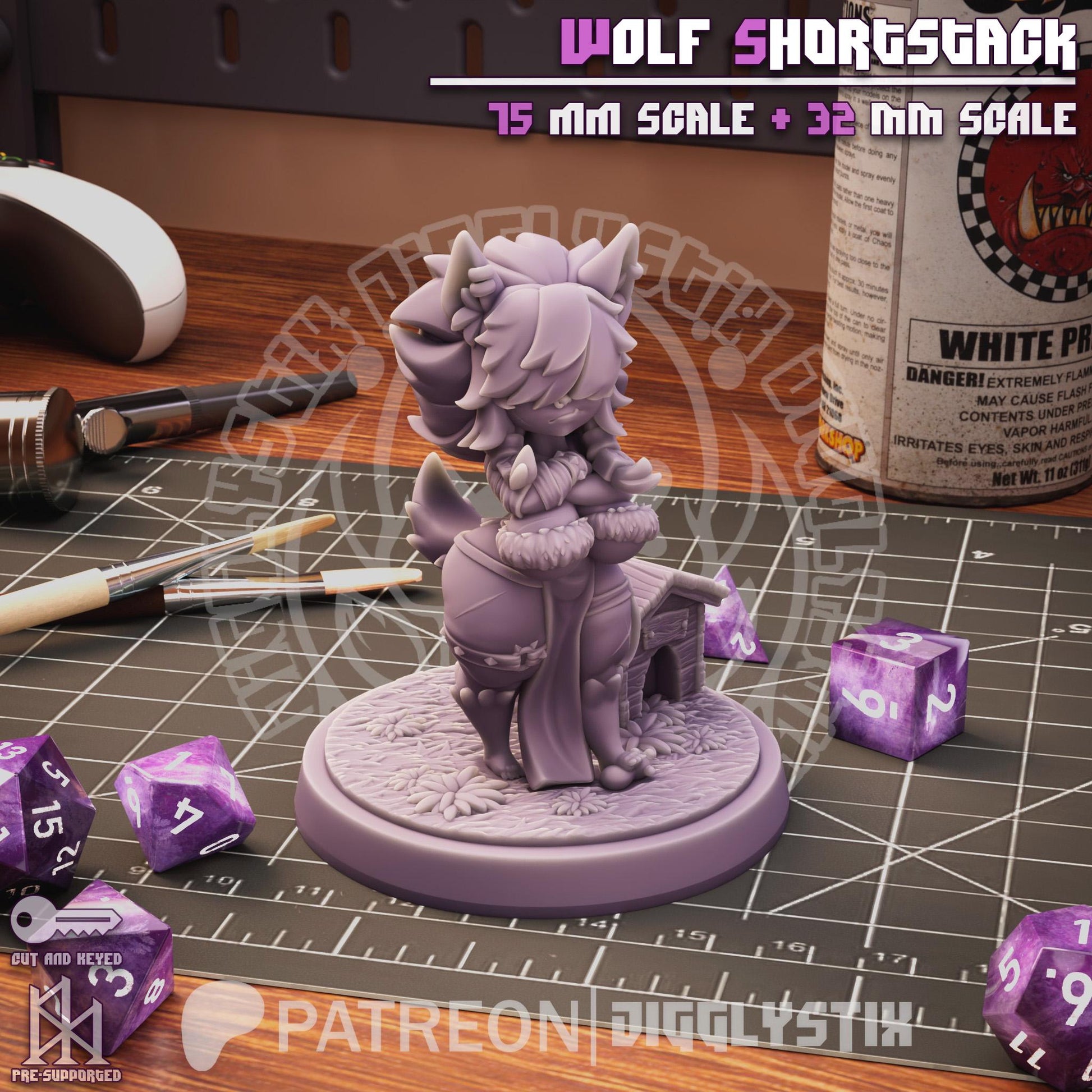 Wolf Shortstack Pin Up Miniature | Jigglystix
