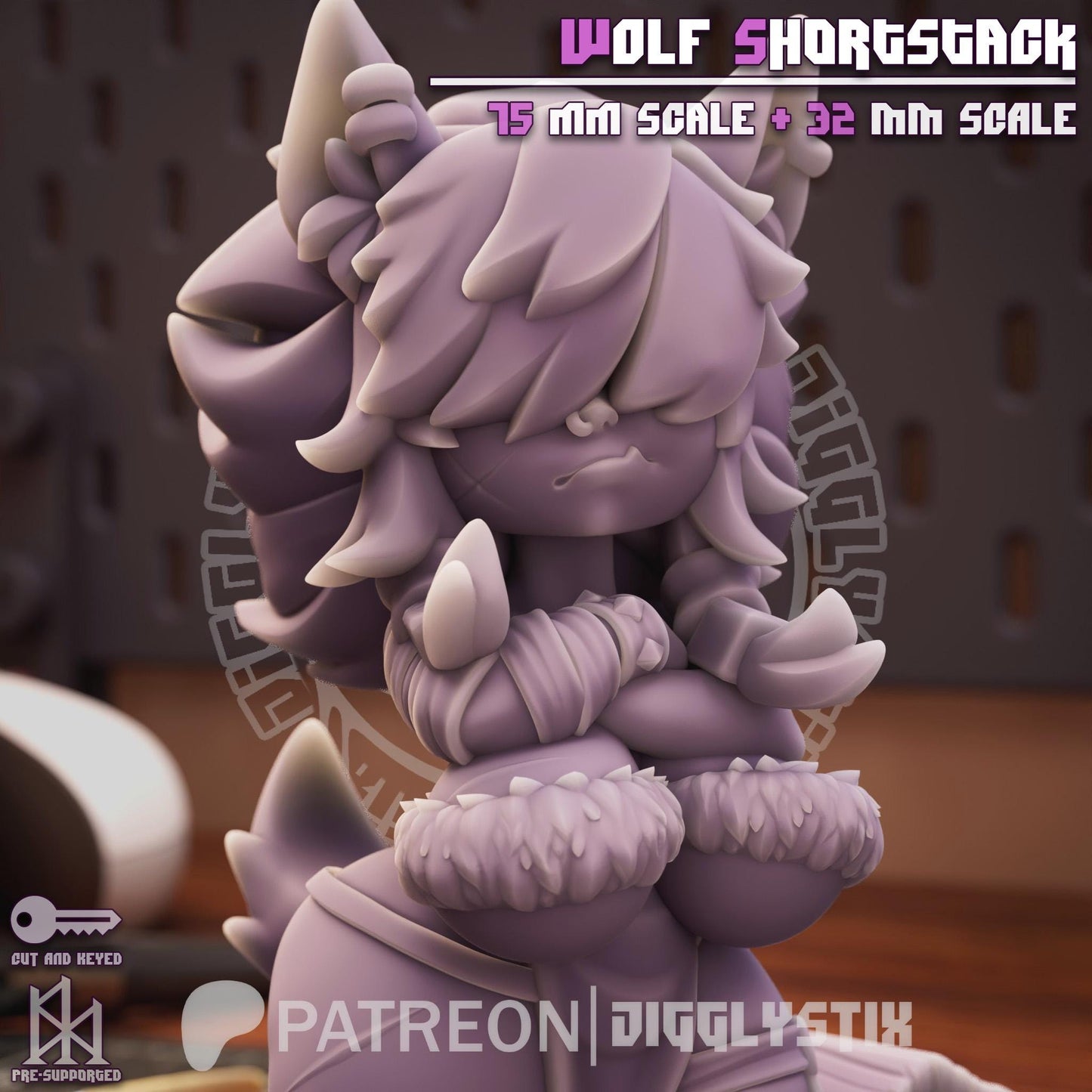 Wolf Shortstack Pin Up Miniature | Jigglystix