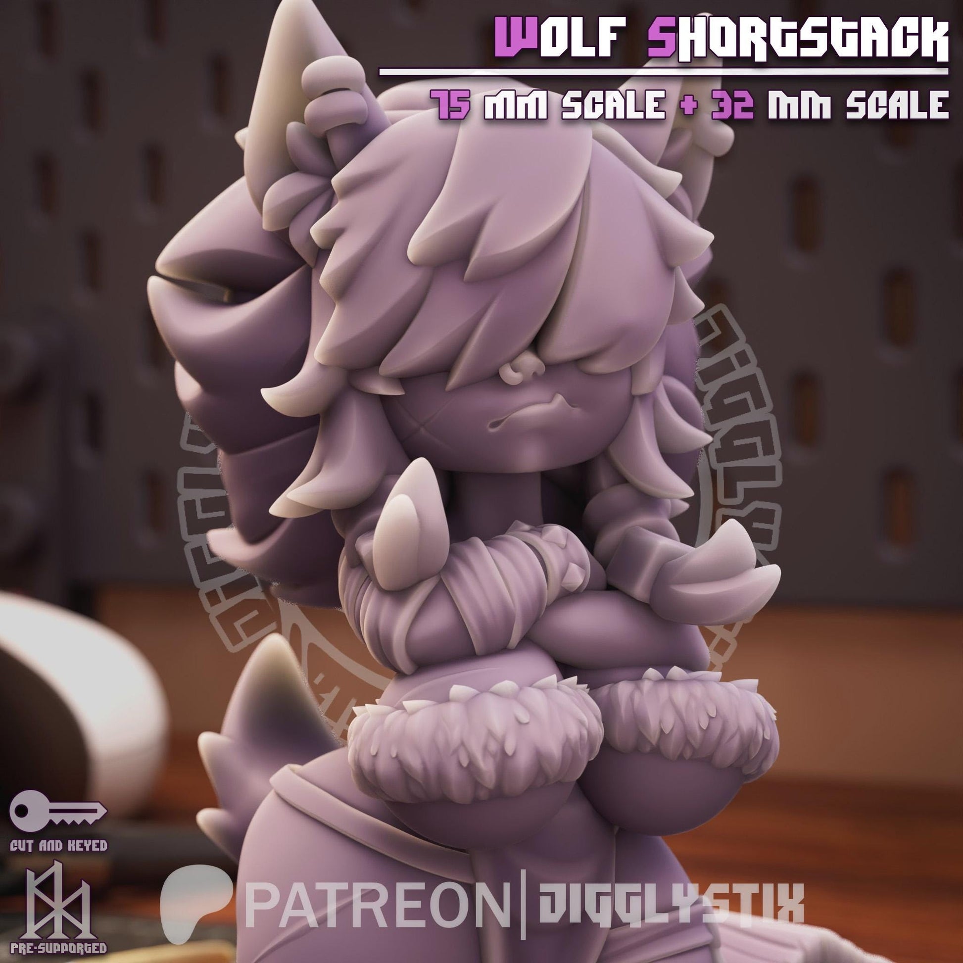 Wolf Shortstack Pin Up Miniature | Jigglystix