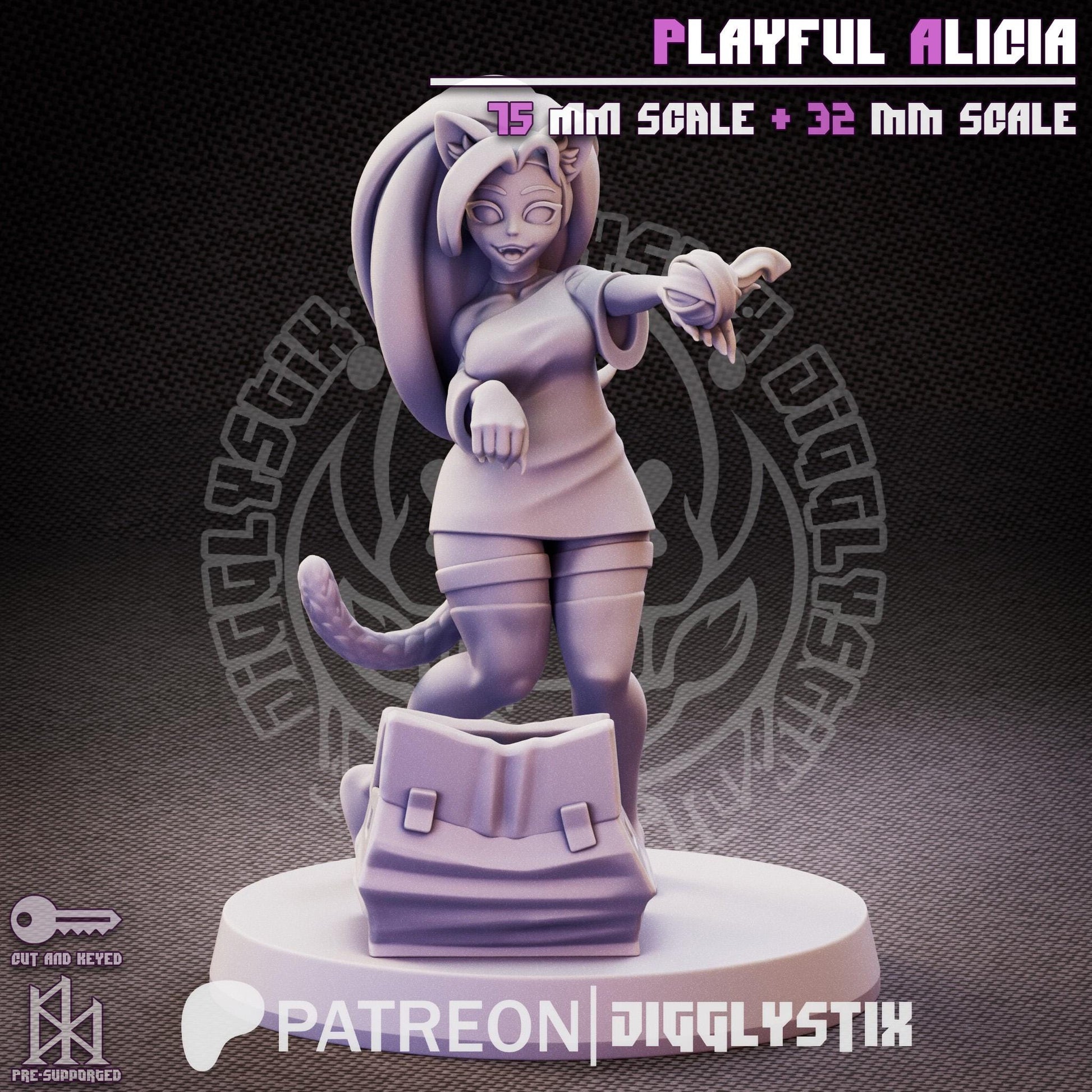 Playful Alicia Cat Girl Pin Up Miniature | Jigglystix