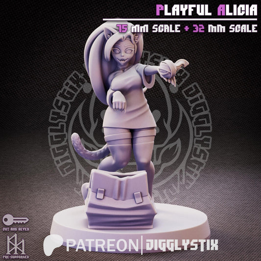 Playful Alicia Cat Girl Pin Up Miniature | Jigglystix
