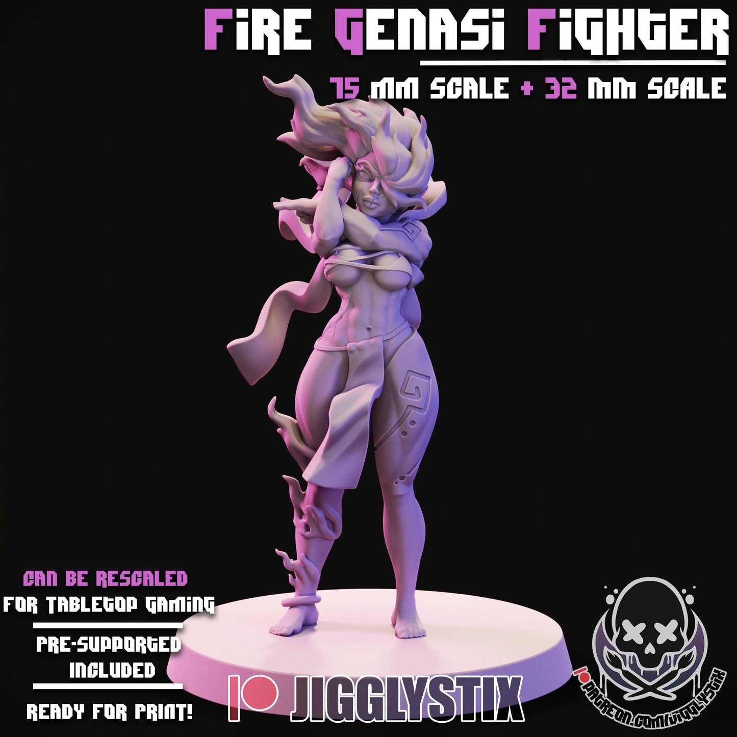 Fire Genasi Fighter Pin Up Miniature | Jigglystix