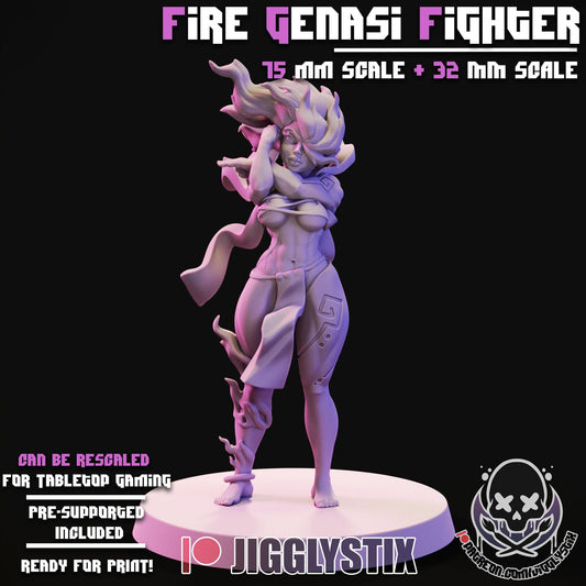 Fire Genasi Fighter Pin Up Miniature | Jigglystix
