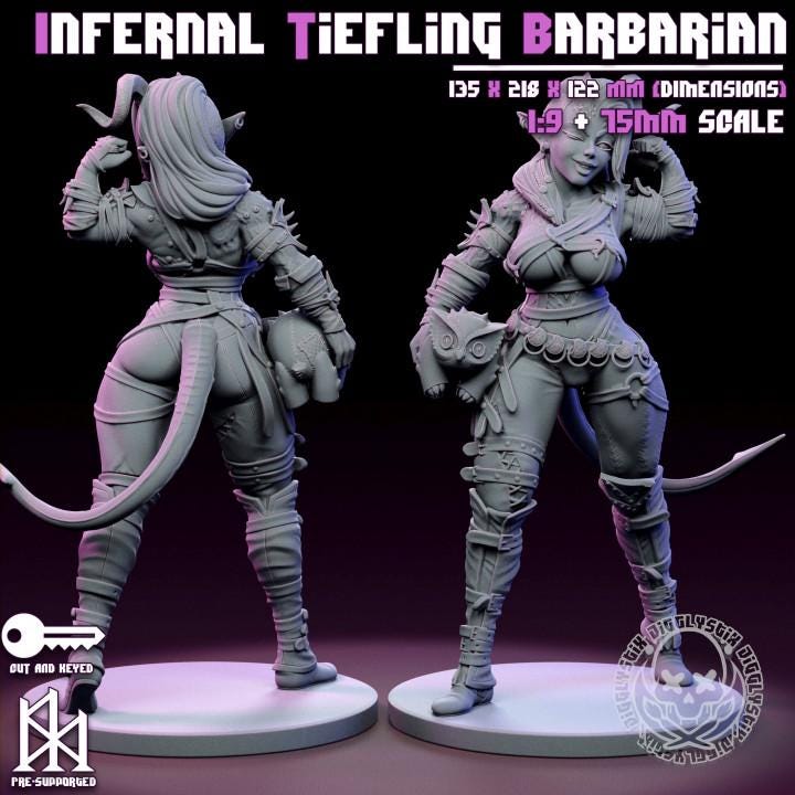 Infernal Tiefling Barbarian Pin Up Miniature | Jigglystix