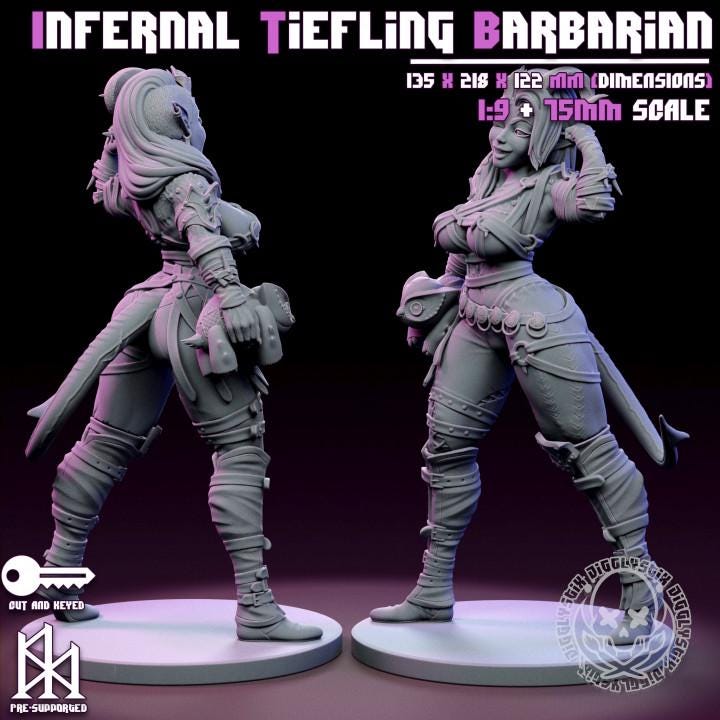 Infernal Tiefling Barbarian Pin Up Miniature | Jigglystix