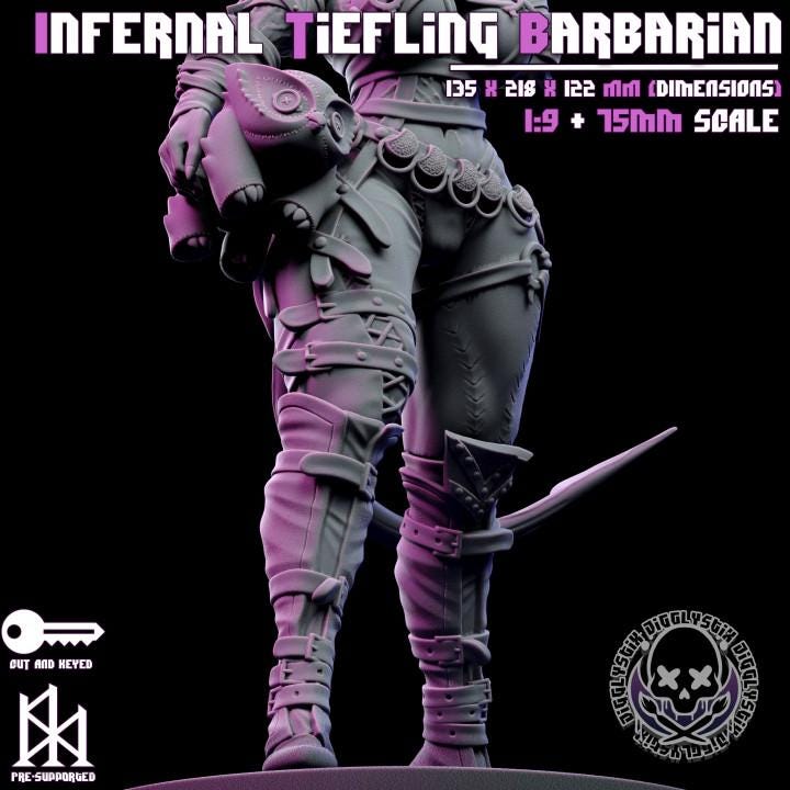 Infernal Tiefling Barbarian Pin Up Miniature | Jigglystix