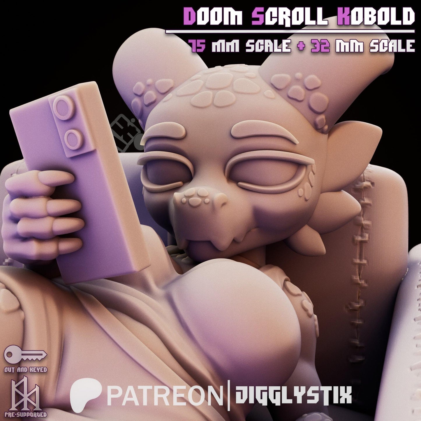 Doom Scroll Kobold Pin Up Miniature | Jigglystix