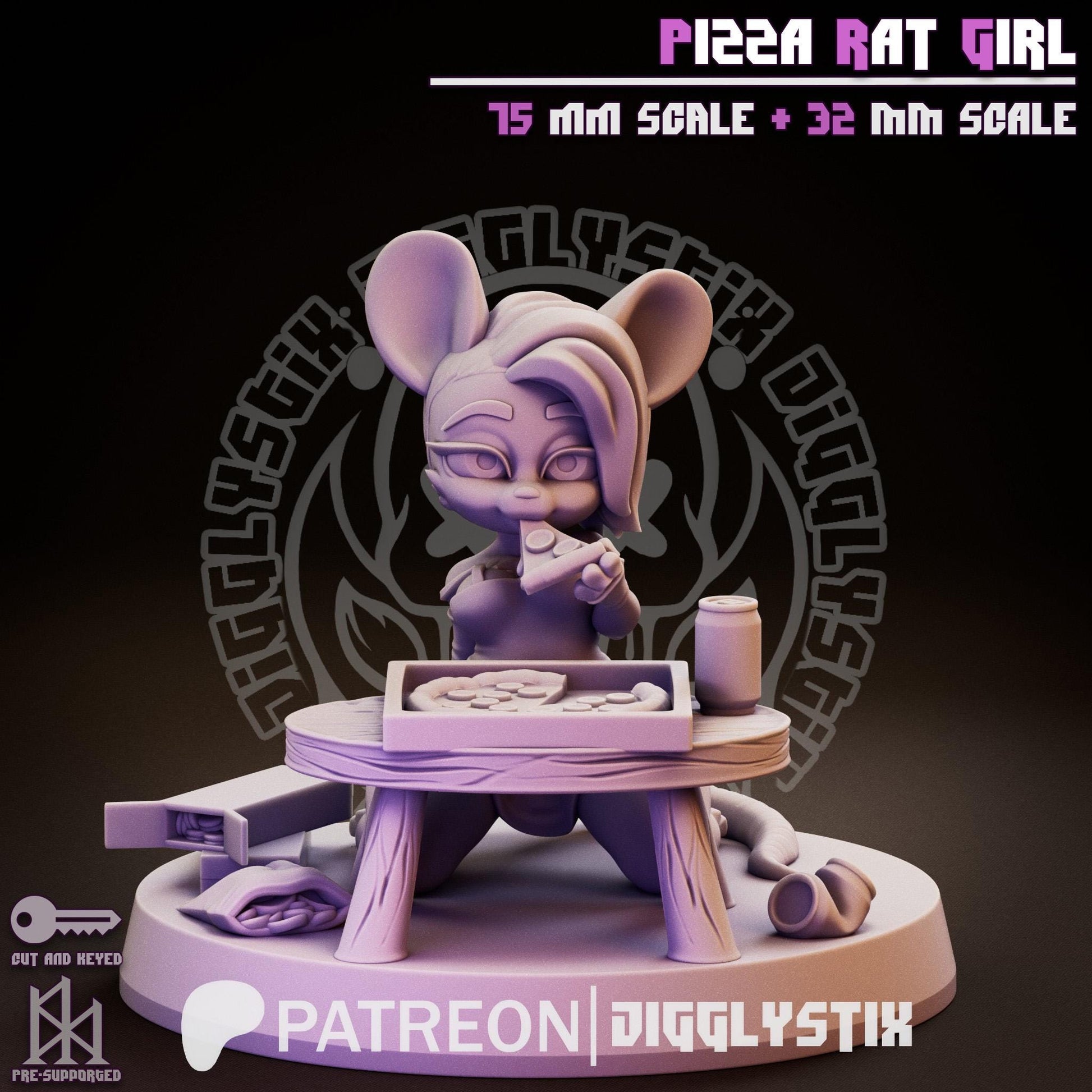 Pizza Rat Girl Pin Up Miniature | Jigglystix