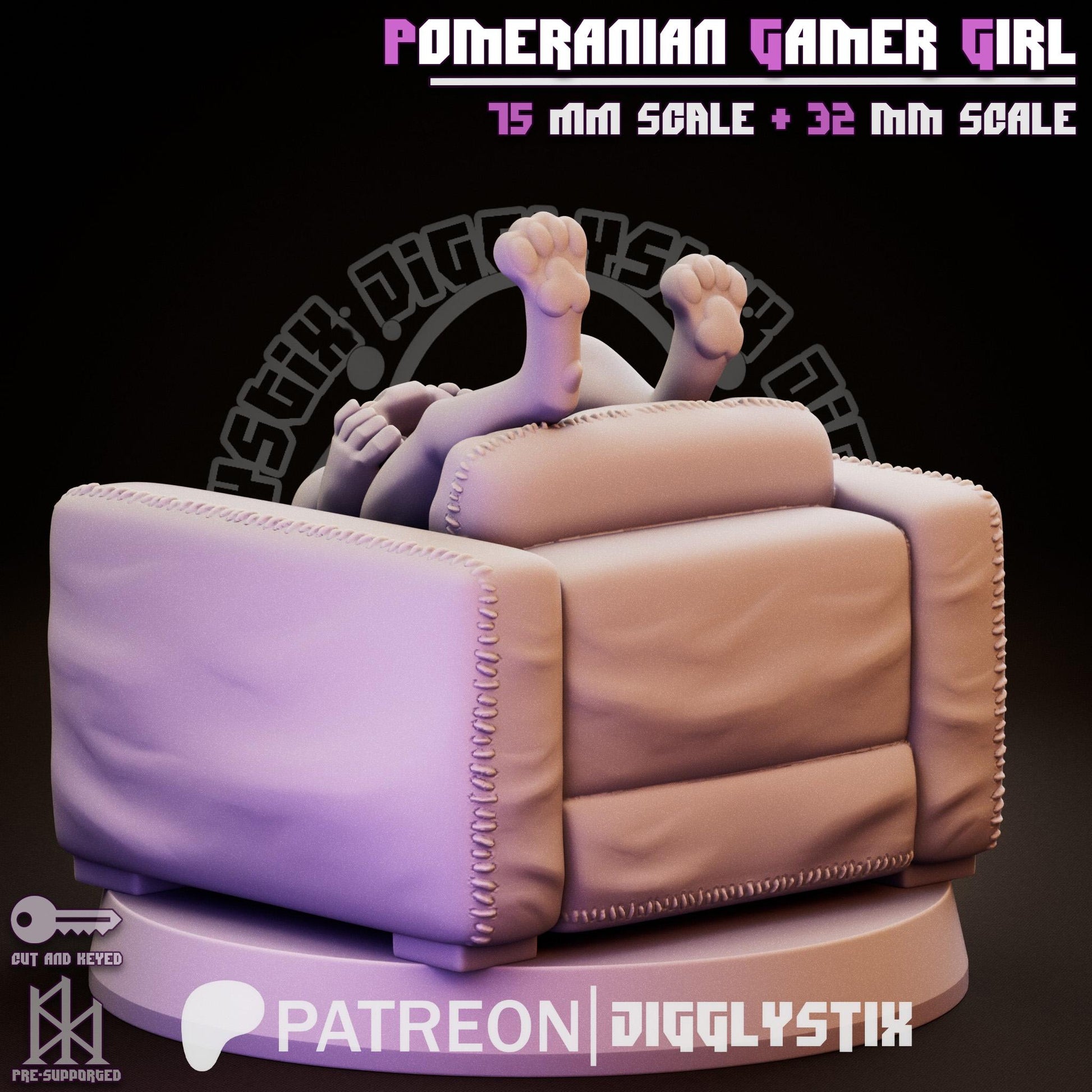 Pomeranian Gamer Girl Pin Up Miniature | Jigglystix