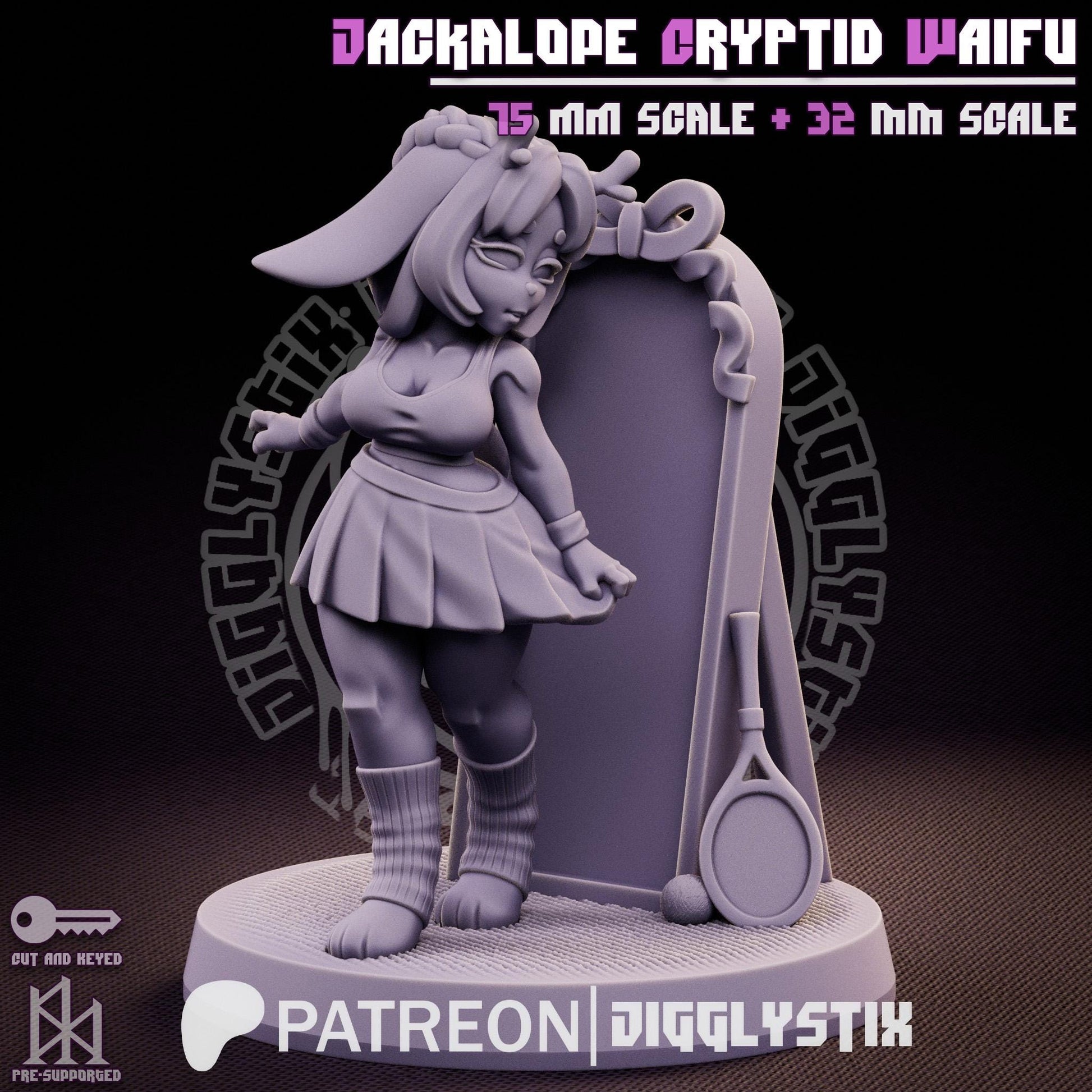 Jackalope Cryptid Waifu Pin Up Miniature | Jigglystix