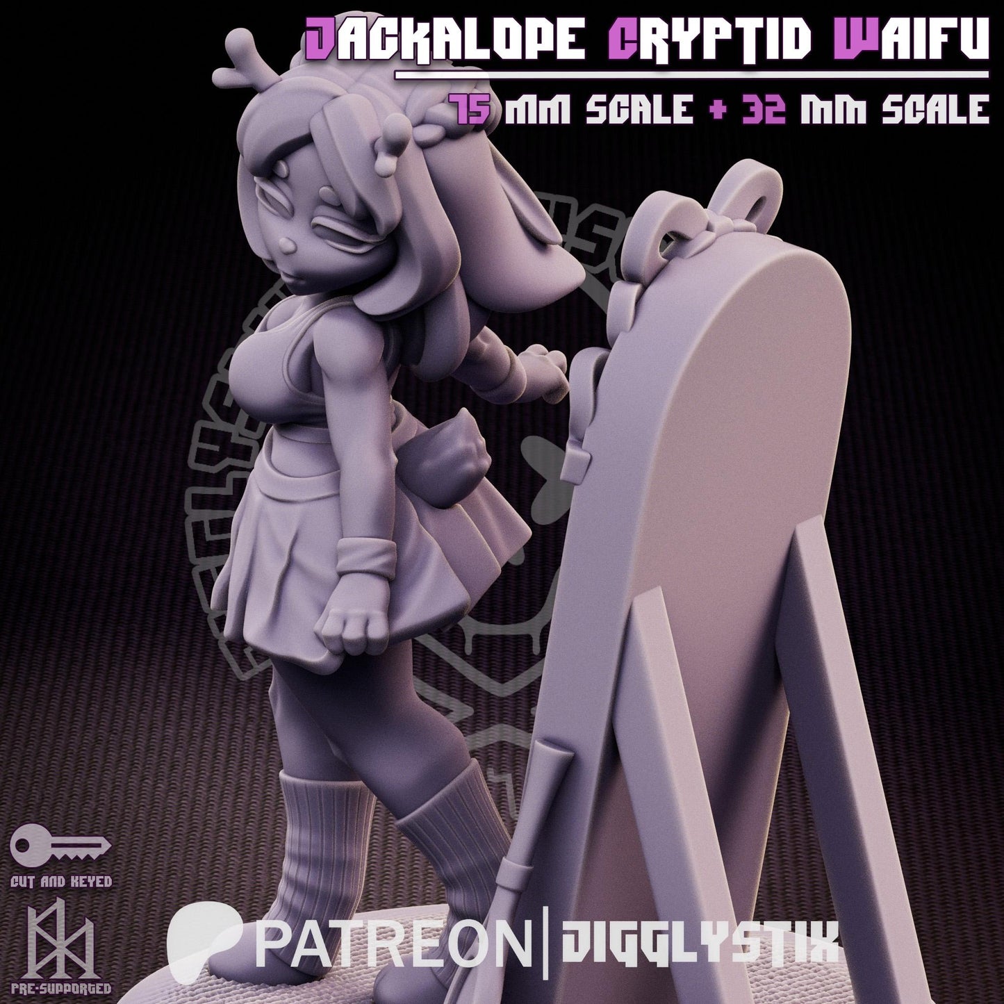 Jackalope Cryptid Waifu Pin Up Miniature | Jigglystix