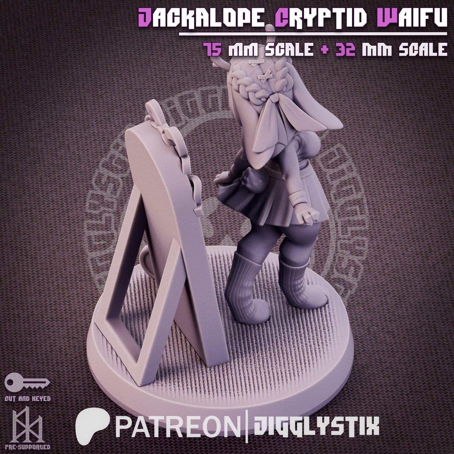 Jackalope Cryptid Waifu Pin Up Miniature | Jigglystix