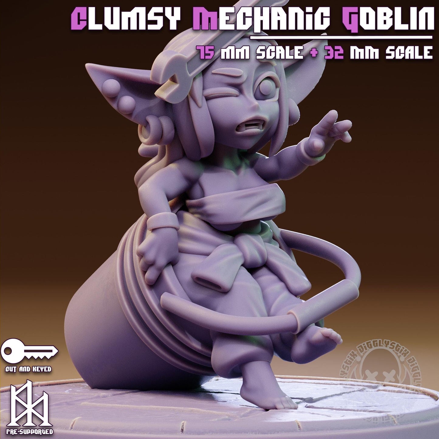 Clumsy Mechanic Goblin Pin Up Miniature | Jigglystix